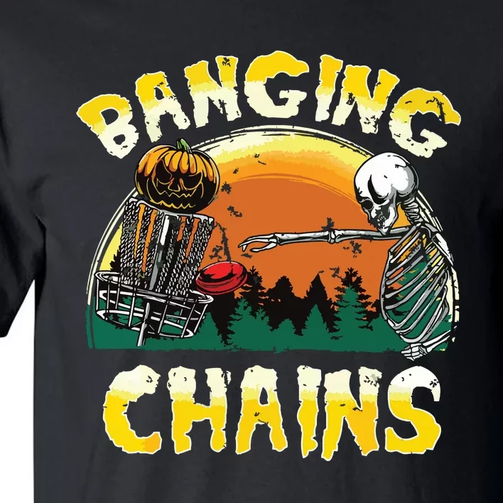 Retro Disc Golf Banging Chains Spooky Halloween Skeleton Tall T-Shirt