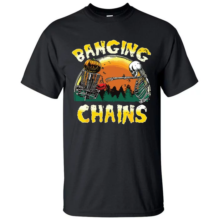 Retro Disc Golf Banging Chains Spooky Halloween Skeleton Tall T-Shirt