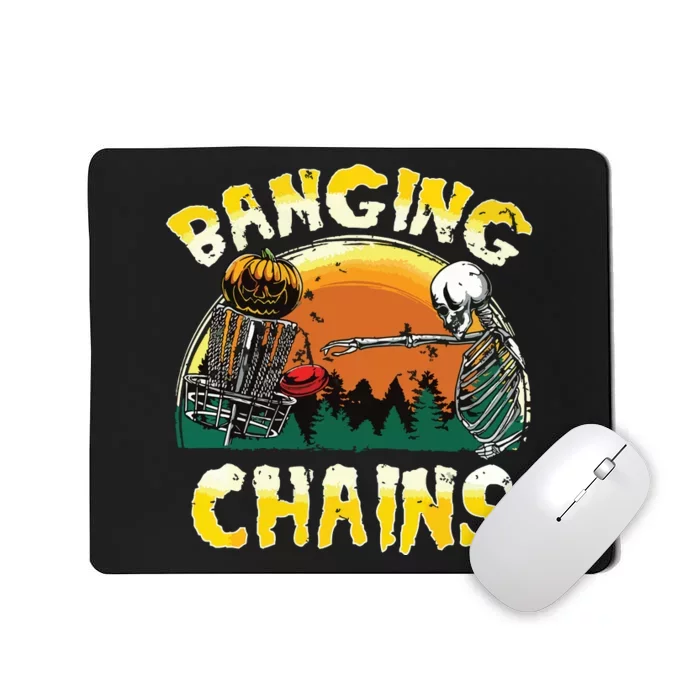 Retro Disc Golf Banging Chains Spooky Halloween Skeleton Mousepad