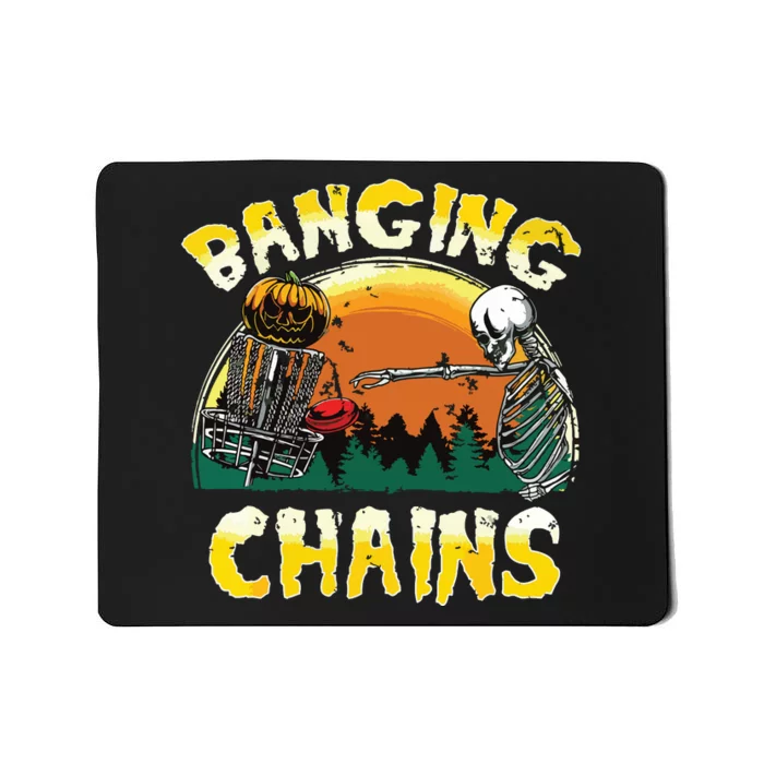 Retro Disc Golf Banging Chains Spooky Halloween Skeleton Mousepad