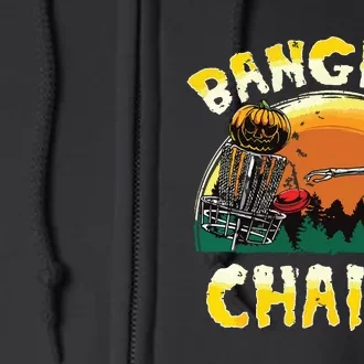 Retro Disc Golf Banging Chains Spooky Halloween Skeleton Full Zip Hoodie