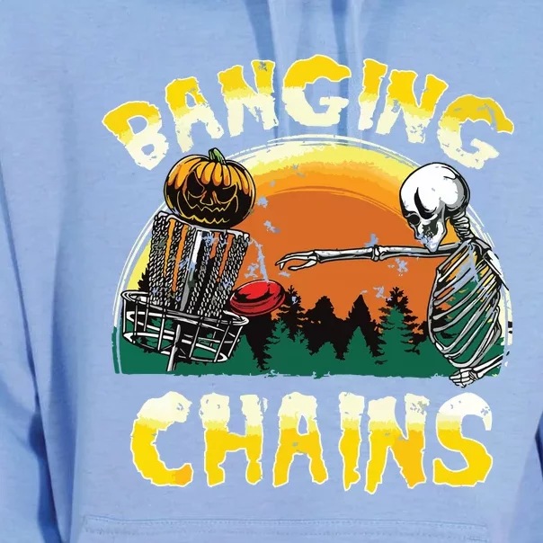 Retro Disc Golf Banging Chains Spooky Halloween Skeleton Unisex Surf Hoodie