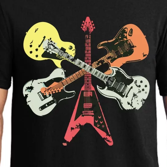 Retro Distressed Guitar Collection Rock Music Fan Guitarist Pajama Set