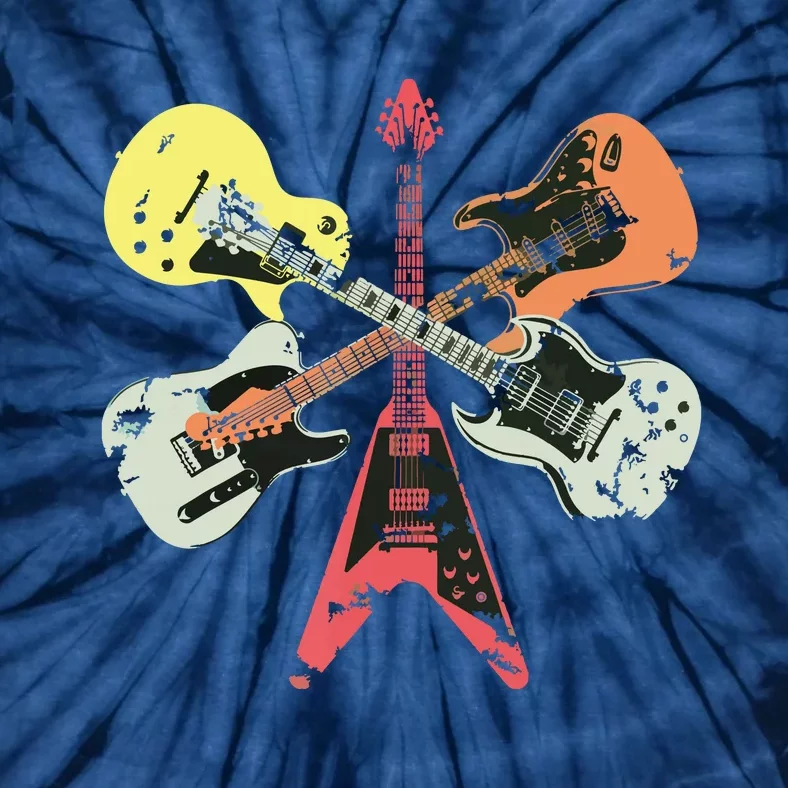 Retro Distressed Guitar Collection Rock Music Fan Guitarist Tie-Dye T-Shirt