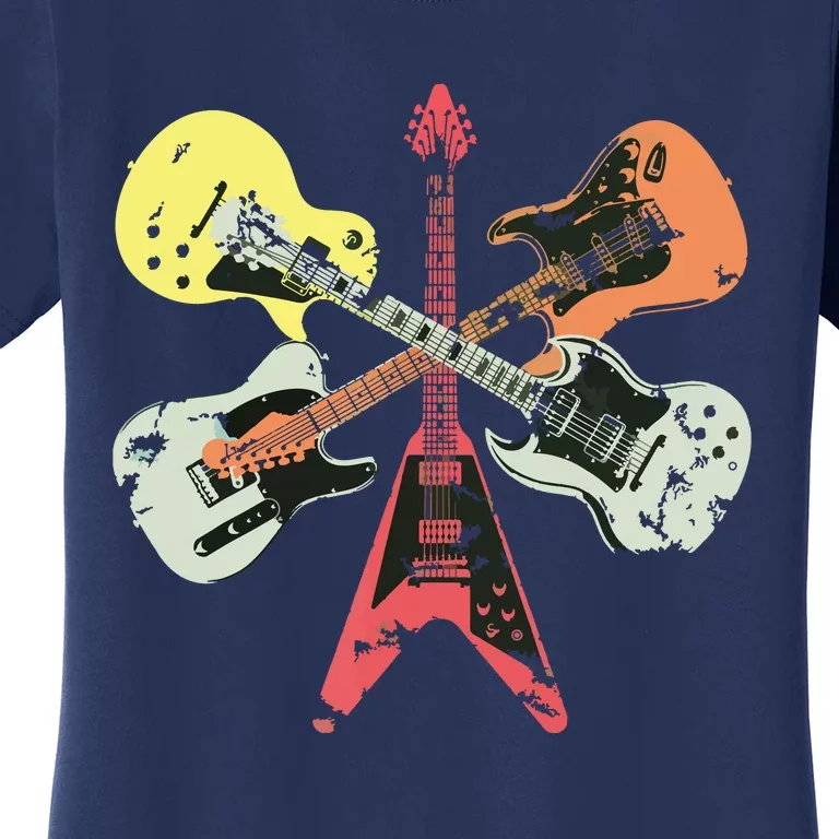 Retro Distressed Guitar Collection Rock Music Fan Guitarist Women's T-Shirt