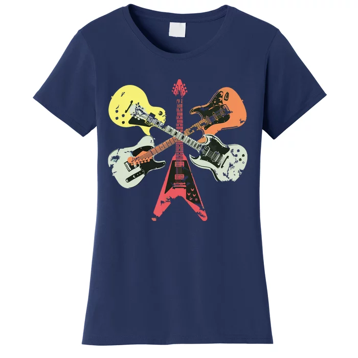 Retro Distressed Guitar Collection Rock Music Fan Guitarist Women's T-Shirt