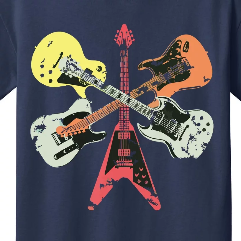 Retro Distressed Guitar Collection Rock Music Fan Guitarist Kids T-Shirt