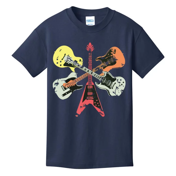 Retro Distressed Guitar Collection Rock Music Fan Guitarist Kids T-Shirt