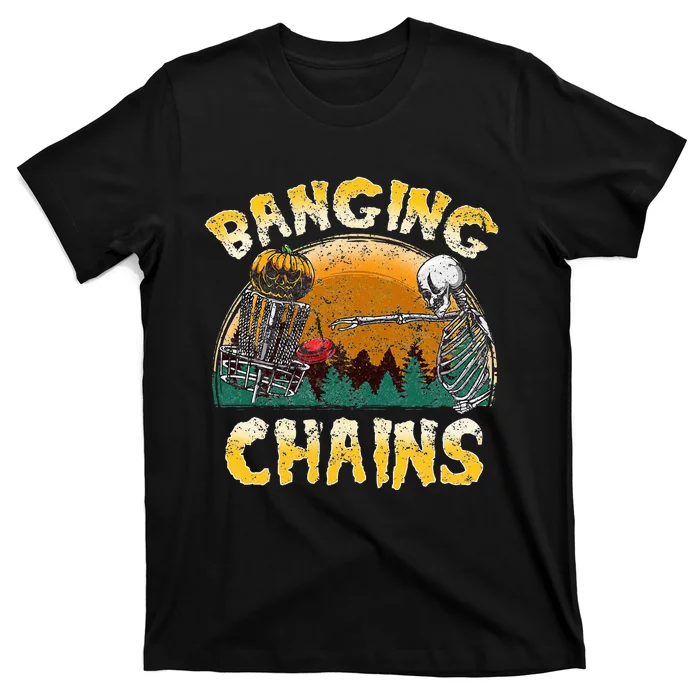 Retro Disc Golf Banging Chains Spooky Halloween Skeleton T-Shirt