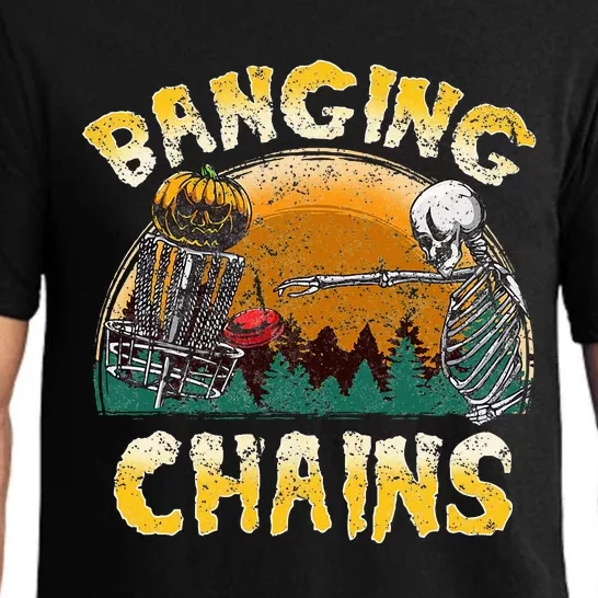 Retro Disc Golf Banging Chains Spooky Halloween Skeleton Pajama Set