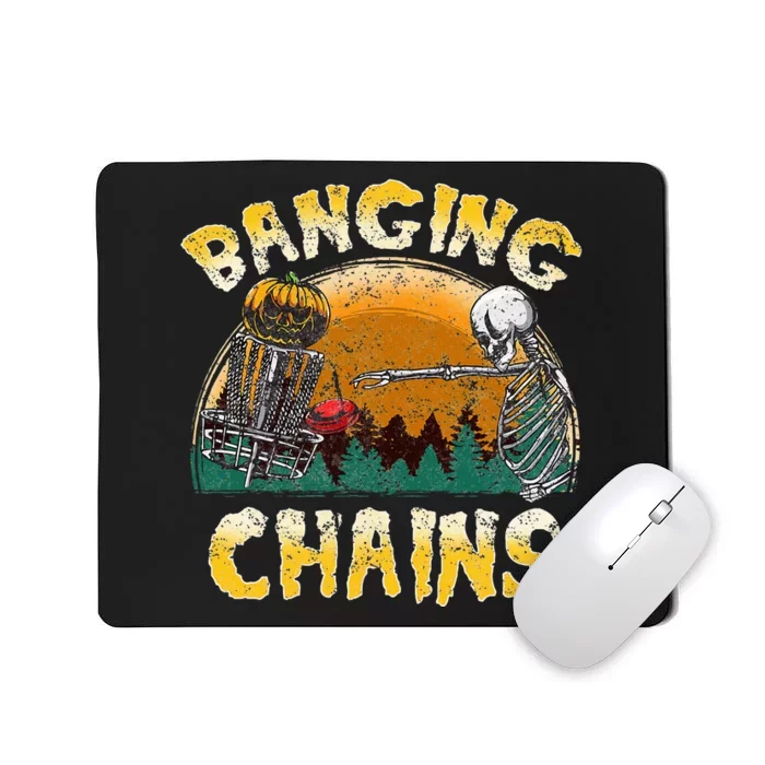 Retro Disc Golf Banging Chains Spooky Halloween Skeleton Mousepad