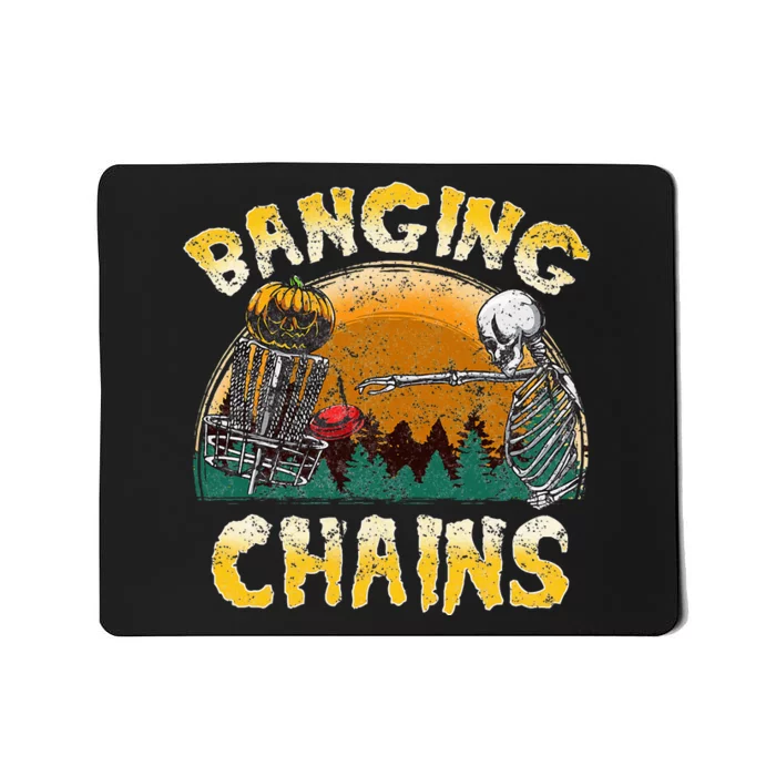 Retro Disc Golf Banging Chains Spooky Halloween Skeleton Mousepad