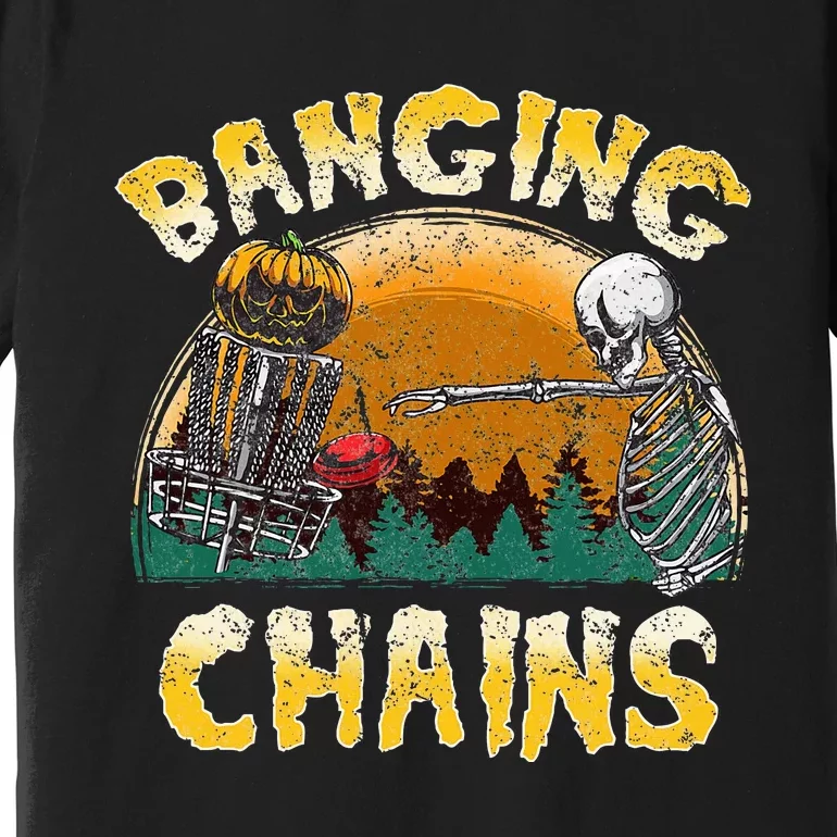 Retro Disc Golf Banging Chains Spooky Halloween Skeleton Premium T-Shirt