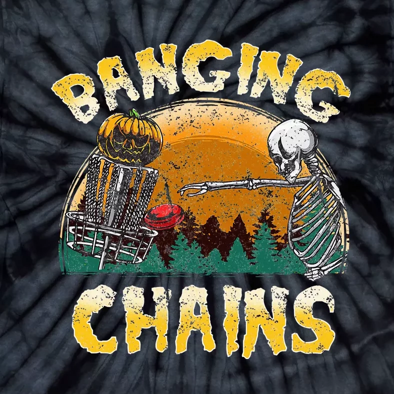 Retro Disc Golf Banging Chains Spooky Halloween Skeleton Tie-Dye T-Shirt