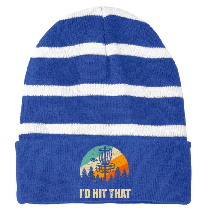 Retro Disc Golf Sporgift Sunset Vintage Frisbee Golf Gift Striped Beanie with Solid Band