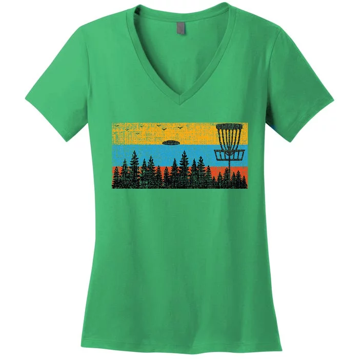 Retro Disc Golf Frolf Frisbee Vintage 70s 80s Women's V-Neck T-Shirt