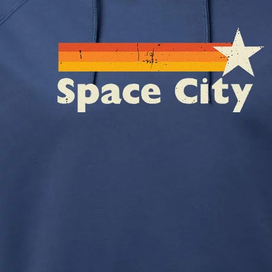 Retro Distressed Houston Baseball Space City Performance Fleece Hoodie