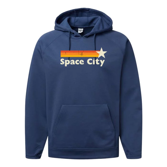 Retro Distressed Houston Baseball Space City Performance Fleece Hoodie