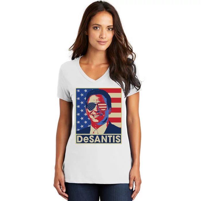 Ron DeSantis Hope Poster Vote For Republican President 2024 Women's V-Neck T-Shirt