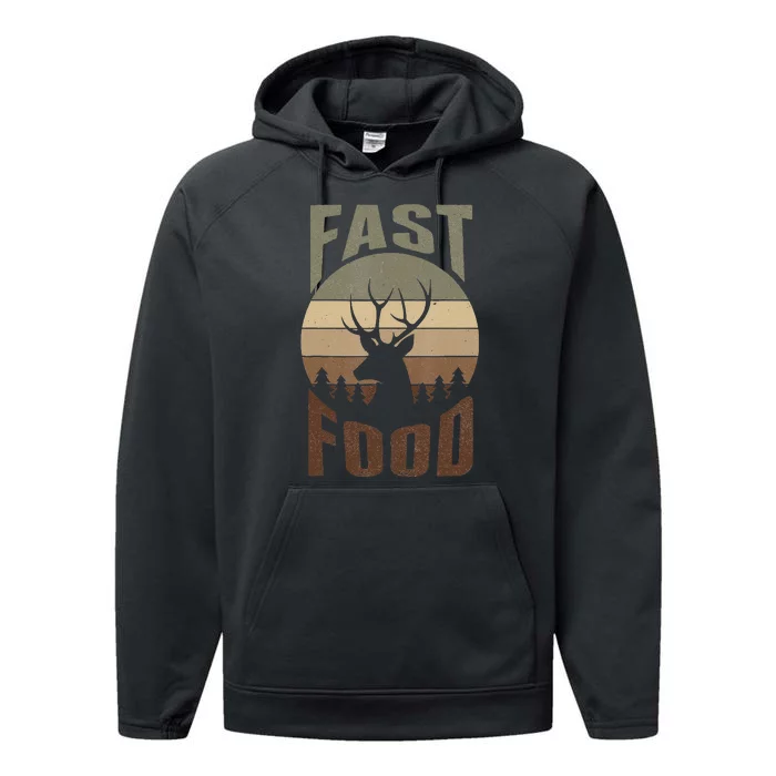 Retro Deer Hunting Fast Food Funny Gift For Hunters Performance Fleece Hoodie