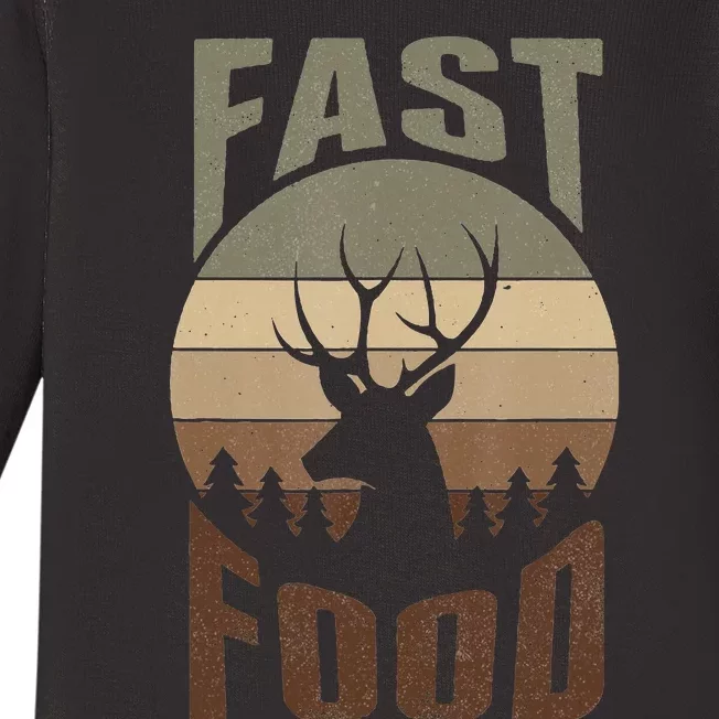 Retro Deer Hunting Fast Food Funny Gift For Hunters Baby Long Sleeve Bodysuit