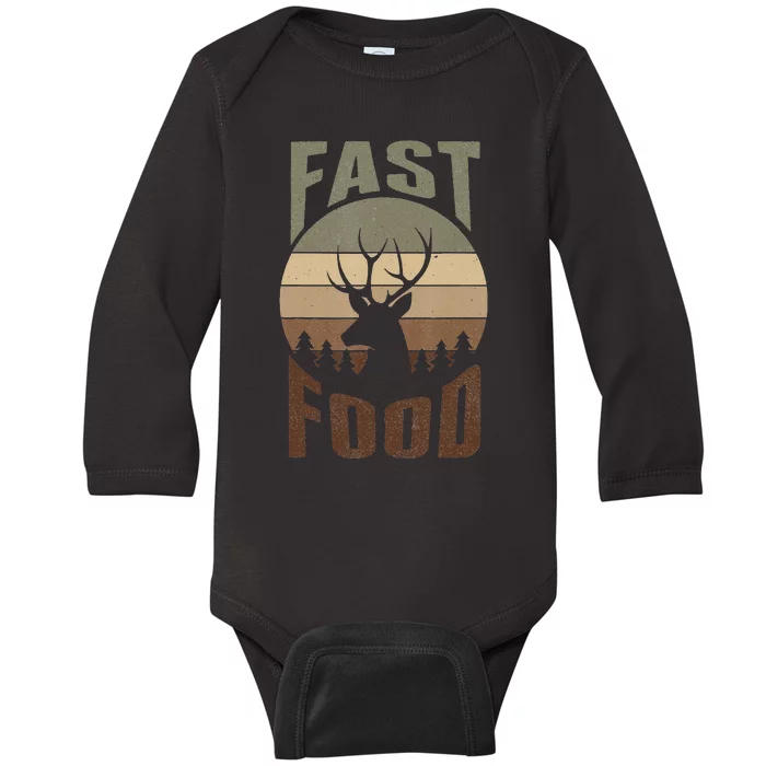 Retro Deer Hunting Fast Food Funny Gift For Hunters Baby Long Sleeve Bodysuit