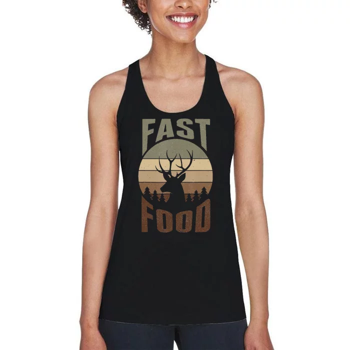 Retro Deer Hunting Fast Food Funny Gift For Hunters Women's Racerback Tank