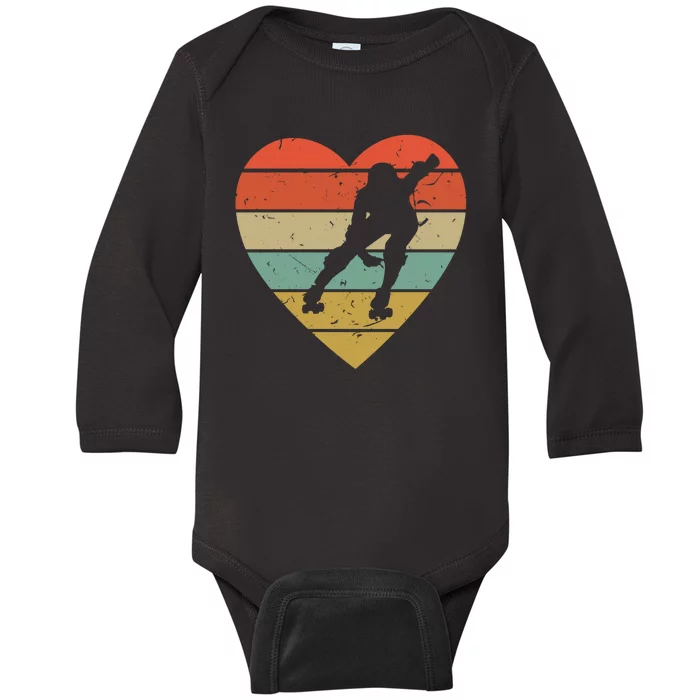 Roller Derby Heart Retro Skater Player Baby Long Sleeve Bodysuit