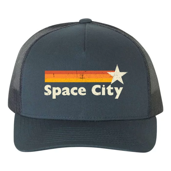 Retro Distressed Houston Baseball Space City Yupoong Adult 5-Panel Trucker Hat