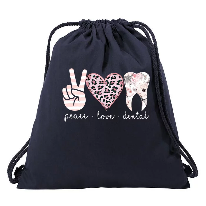 Rdh Dental Hygiene Dental Assistant Peace Love Dental Cute Funny Gift Drawstring Bag