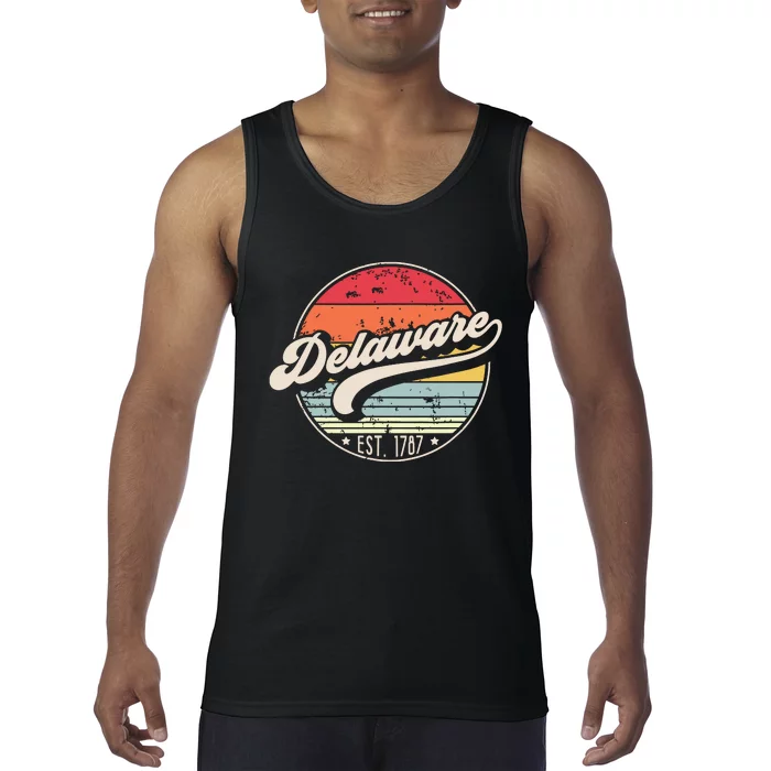 Retro Delaware Home State De Cool 70s Style Sunset Tank Top