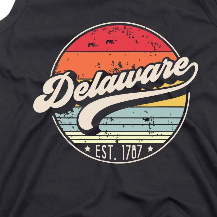 Retro Delaware Home State De Cool 70s Style Sunset Tank Top