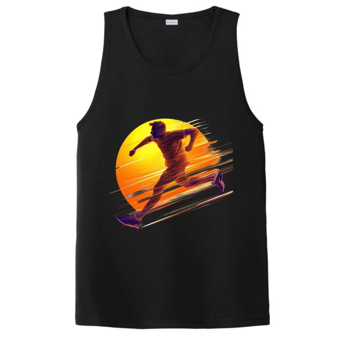 Running Dad In The Sunset Endless Trails And Golden Skies Great Gift Performance Tank