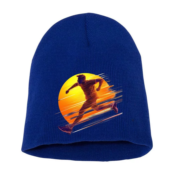 Running Dad In The Sunset Endless Trails And Golden Skies Great Gift Short Acrylic Beanie