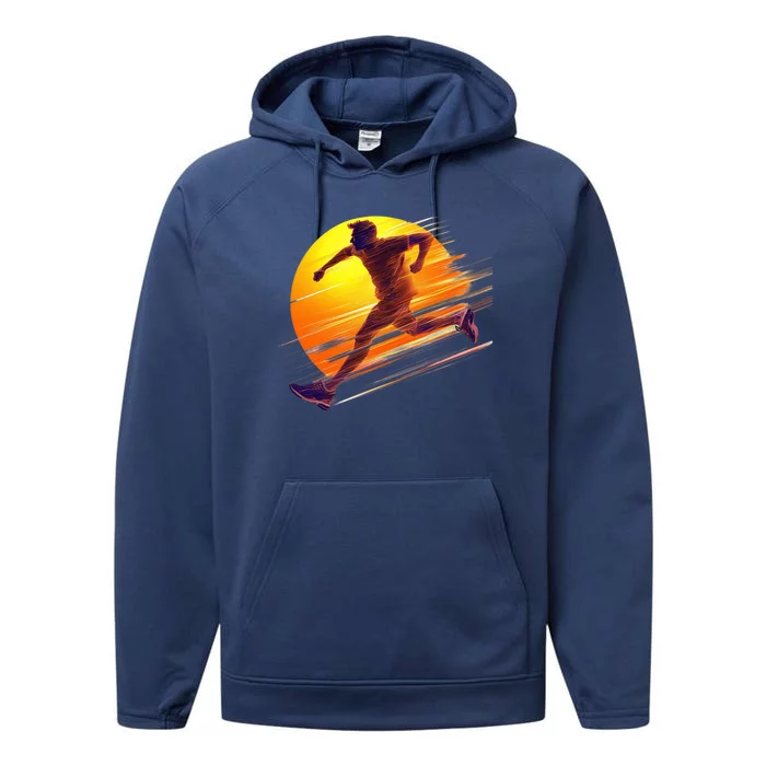 Running Dad In The Sunset Endless Trails And Golden Skies Great Gift Performance Fleece Hoodie