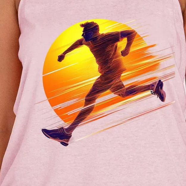 Running Dad In The Sunset Endless Trails And Golden Skies Great Gift Women's Knotted Racerback Tank