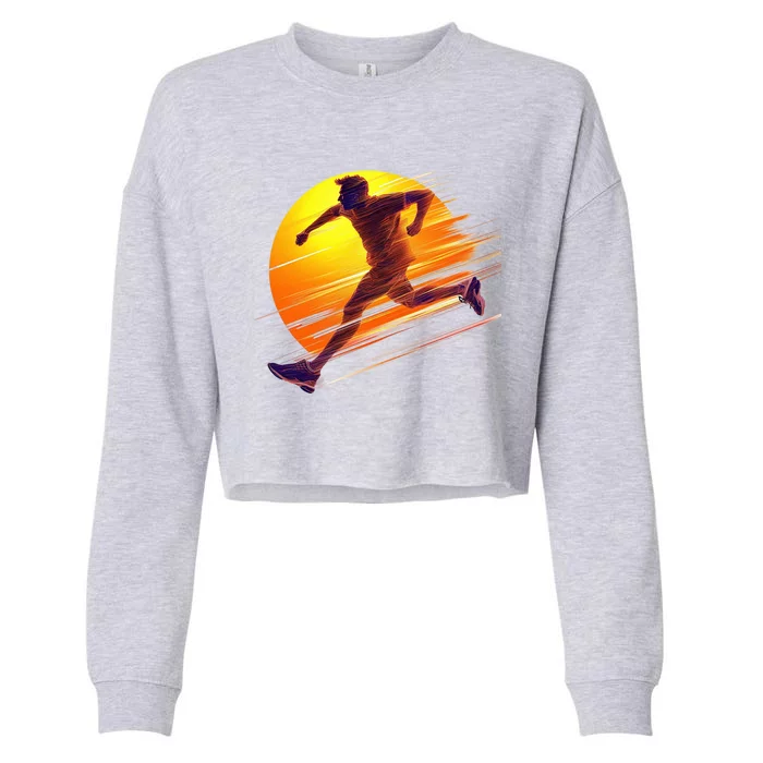 Running Dad In The Sunset Endless Trails And Golden Skies Great Gift Cropped Pullover Crew