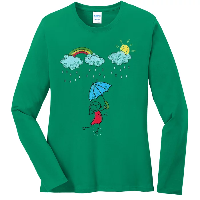 Rainbow Dreams In The Rain Ladies Long Sleeve Shirt