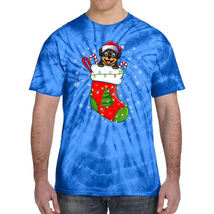 Rottweiler Dog In Christmas Sock Funny Santa Rottweiler Xmas Cool Gift Tie-Dye T-Shirt