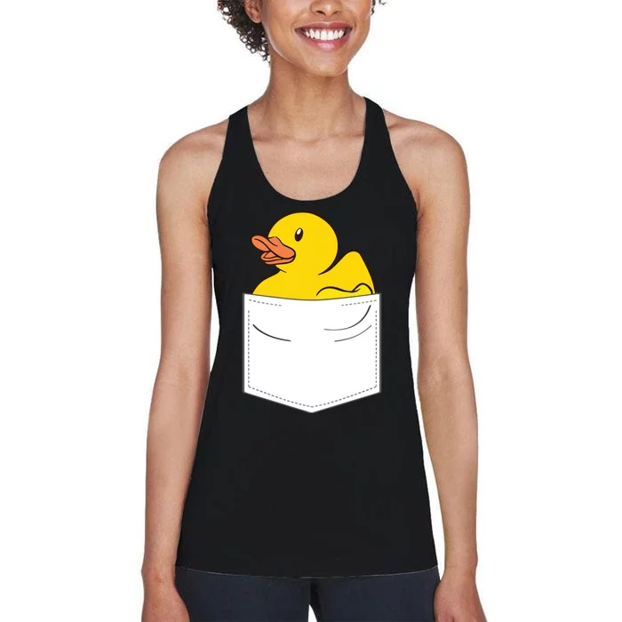 Rubber Duck In Pocket Rubber Duckie Women's Racerback Tank