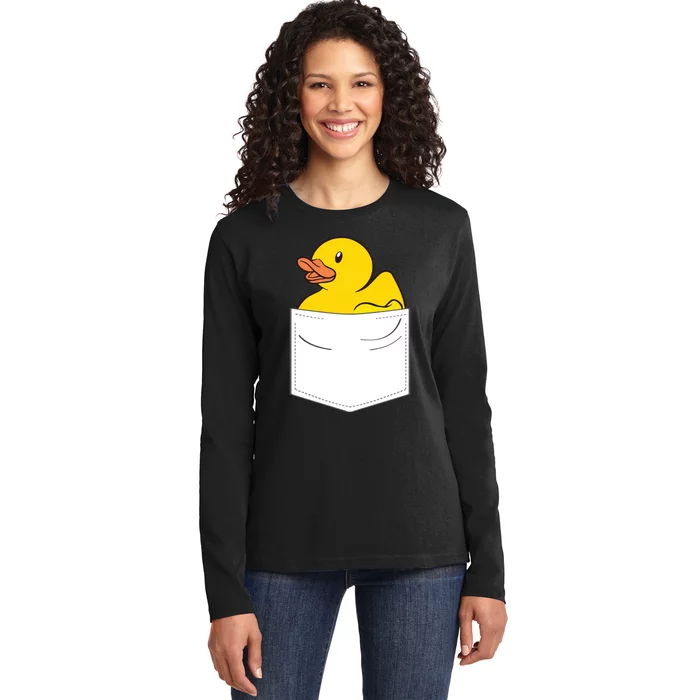 Rubber Duck In Pocket Rubber Duckie Ladies Long Sleeve Shirt