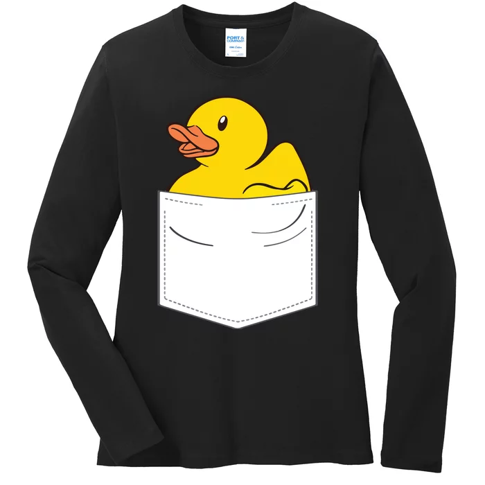 Rubber Duck In Pocket Rubber Duckie Ladies Long Sleeve Shirt