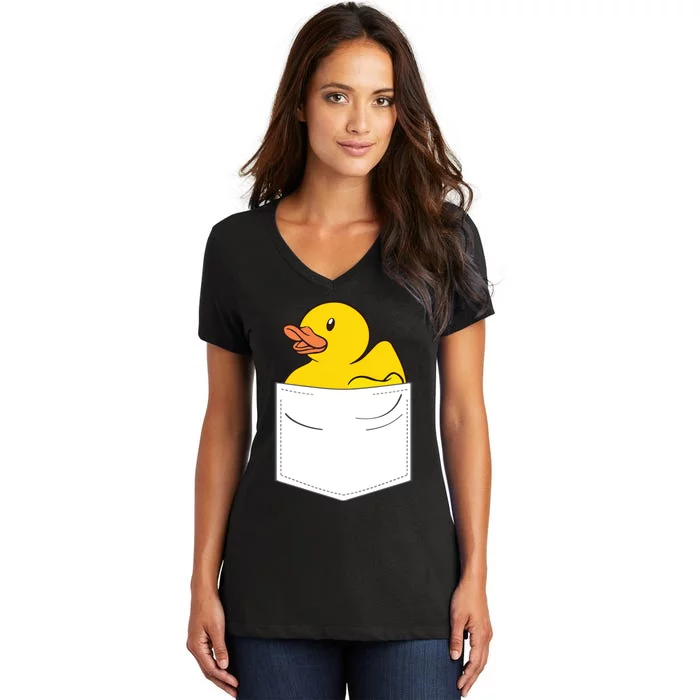 Rubber Duck In Pocket Rubber Duckie Women's V-Neck T-Shirt