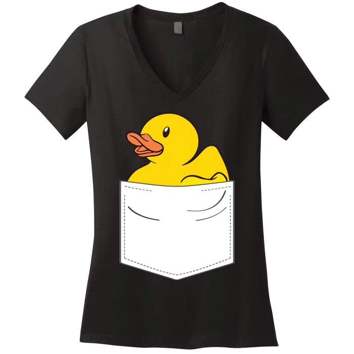 Rubber Duck In Pocket Rubber Duckie Women's V-Neck T-Shirt