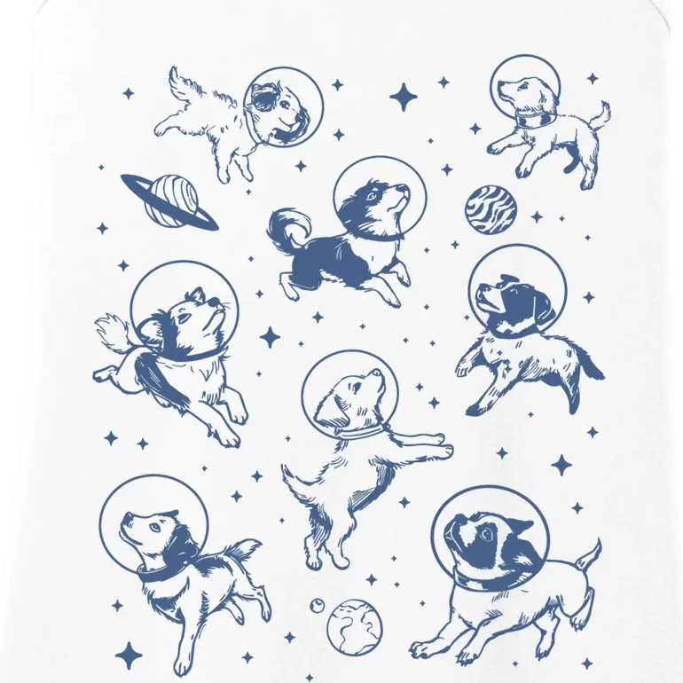 Retro Dogs In Space Funny Galaxy Ladies Essential Tank