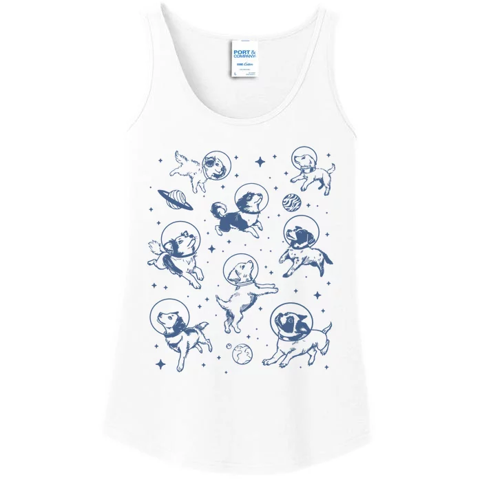 Retro Dogs In Space Funny Galaxy Ladies Essential Tank