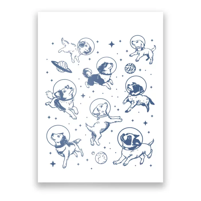 Retro Dogs In Space Funny Galaxy Poster