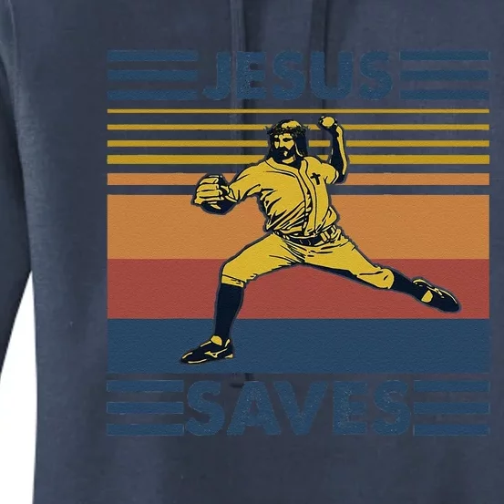 Retro Distressed Jesus Saves Baseball Women's Pullover Hoodie