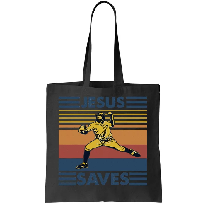 Retro Distressed Jesus Saves Baseball Tote Bag