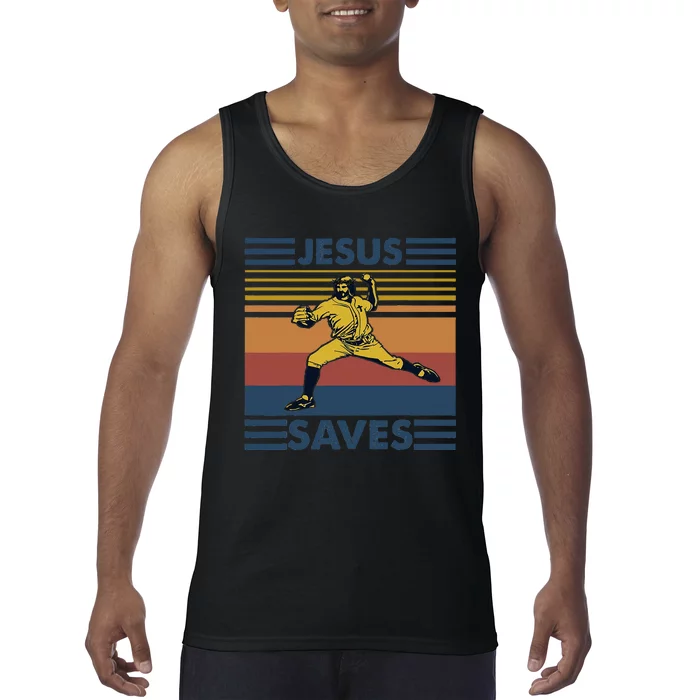 Retro Distressed Jesus Saves Baseball Tank Top